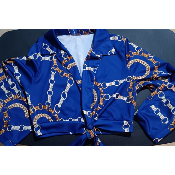 BLUE BLACK WHITE GOLD BLOUSE - Picture 2 of 3